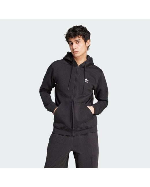 Adidas Originals Black Trefoil Essentials Full-Zip Hoodie for men