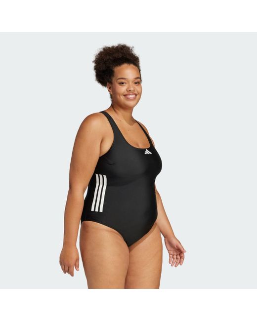 Adidas Black 3-Stripes C-Back Swimsuit (Plus Size)