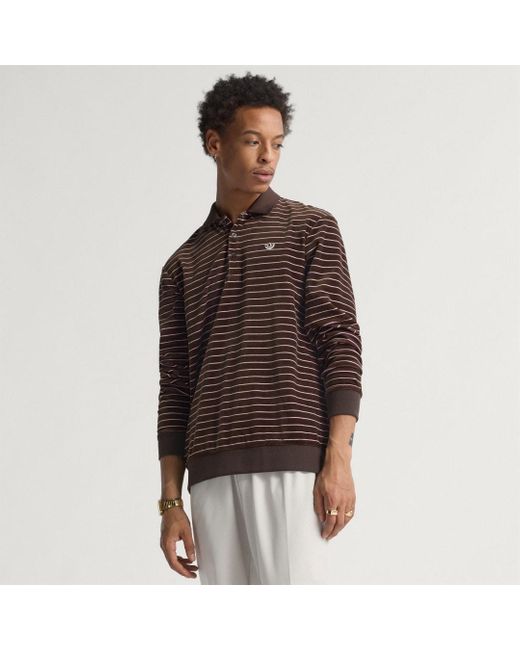 adidas Originals Velour Long Sleeve Polo in Brown for Men | Lyst UK