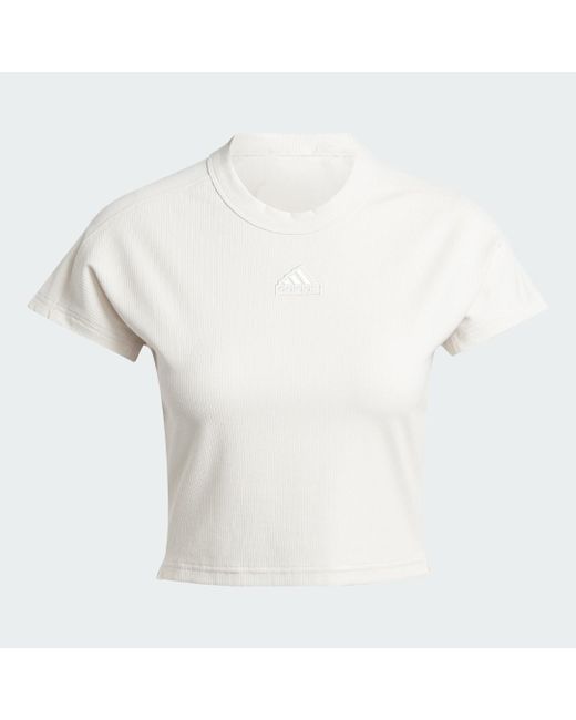 Adidas White Lounge Ribbed Crop T-Shirt
