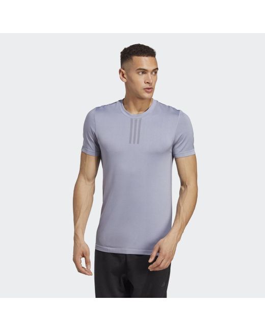 T-shirt da allenamento AEROKNIT Yoga Base Seamless di Adidas in Blue da Uomo