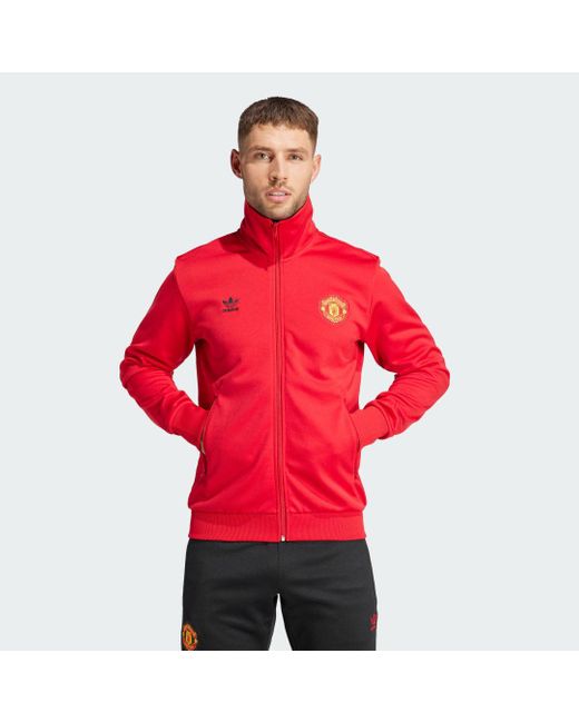 Adidas Red Manchester United Essentials Trefoil Track Top for men