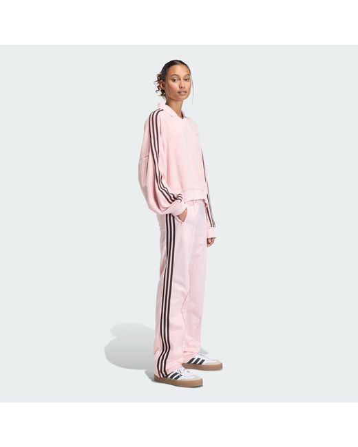 Adidas Pink Terry Towel V Neck Long Sleeves Polo Shirt