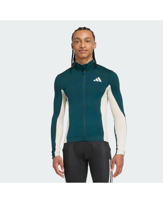 Adidas Green Tempo 3-Stripes Longsleeve Cycling Jersey for men