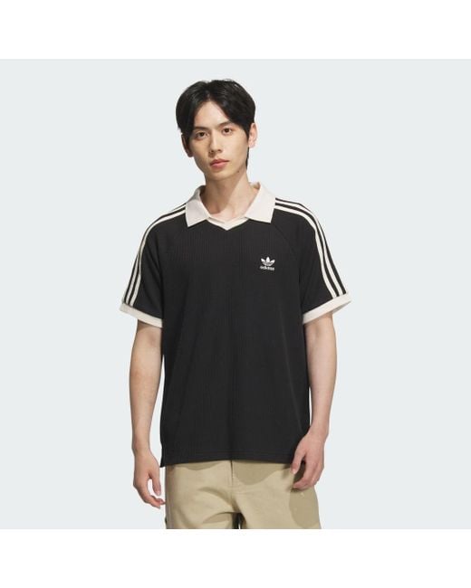Adidas Originals Black Waffle Short Sleeve Polo Shirt for men