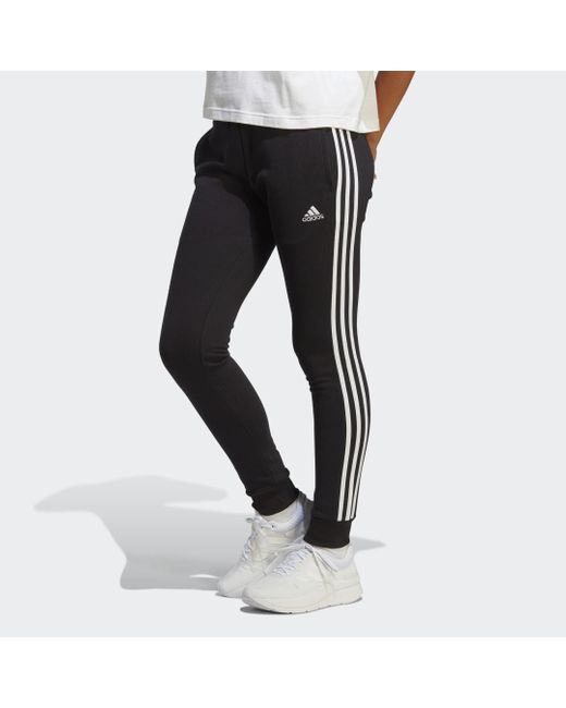 Adidas Black Essentials 3-stripes French Terry Cuffed Joggers