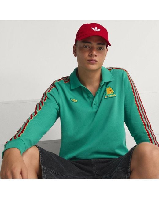 Adidas Green As Roma Terrace Icons Long Sleeve Polo Shirt for men