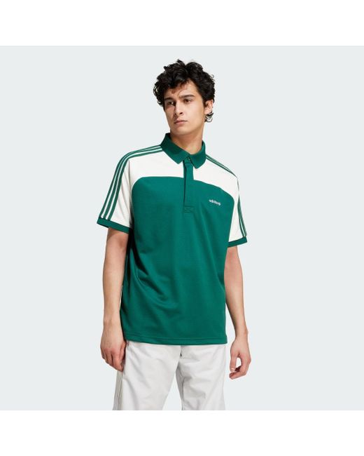 Adidas Green #39;80S Premium 3-Stripes Archive Mock Mesh Polo Shirt for men