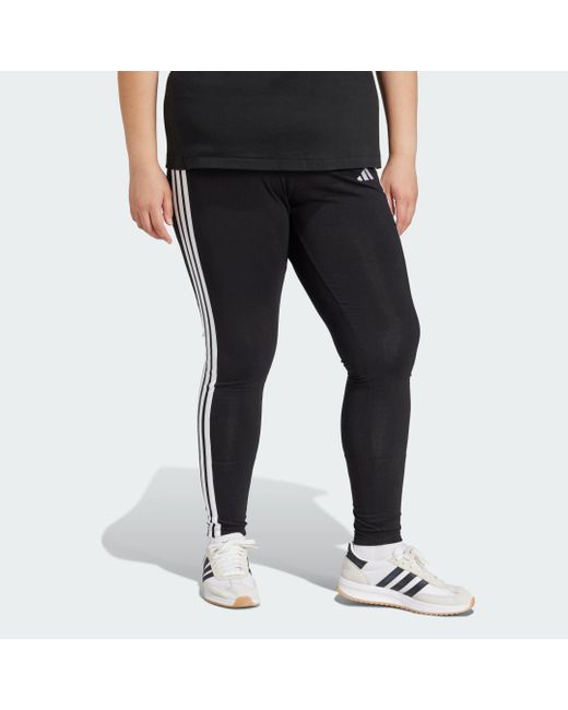 Adidas Black Essentials 3-Stripes Cotton Leggings (Plus Size)