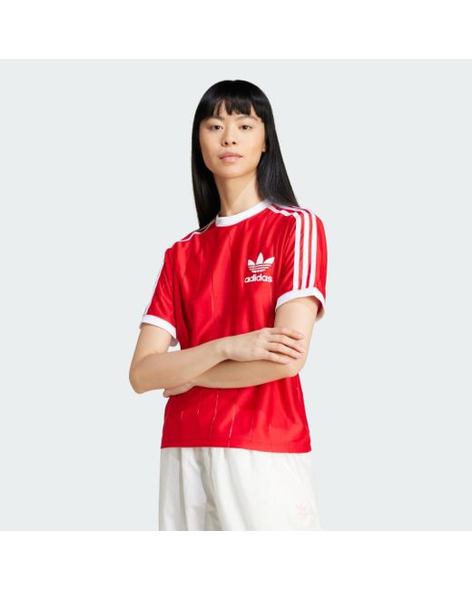 Adidas Red Adicolor 3-Stripes Pinstripe T-Shirt