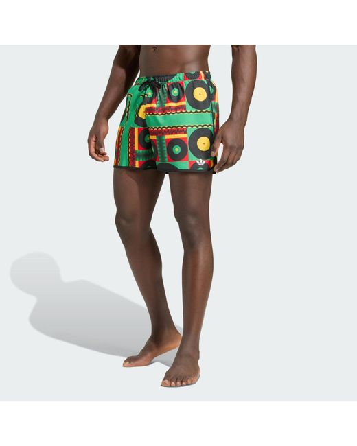 Adidas Green Jamaica X Bob Marley Orginals Swim Shorts 5-Inch for men