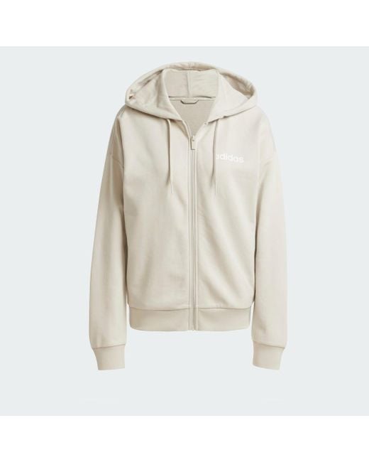 Adidas Originals White Essentials Linear Full-Zip French Terry Hoodie