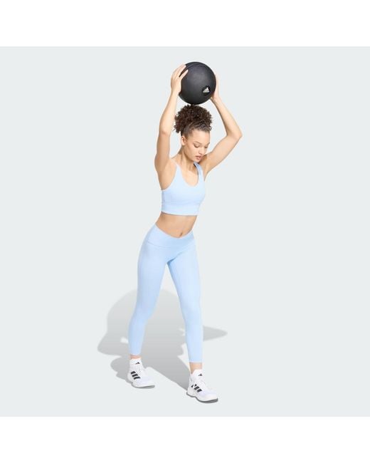 Adidas Originals Blue 3 Stripes Studio All Me Light Support Bra