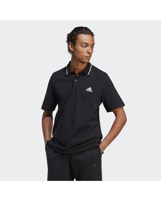 Adidas Black Essentials Piqué Small Logo Polo Shirt for men