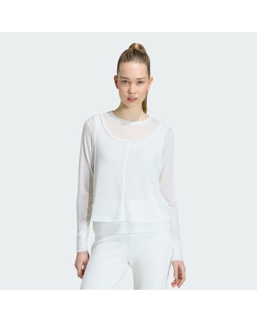 Adidas White Soft Lux Sheer Long-Sleeve Top