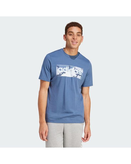 Adidas Blue Camo Linear Graphic T-shirt for men