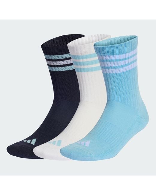 Adidas Blue 3-Stripes Cushioned Crew Socks 3 Pair Pack