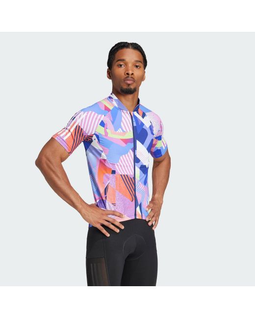 Adidas Blue Essentials 3-Stripes Pattern Clash Cycling Jersey for men