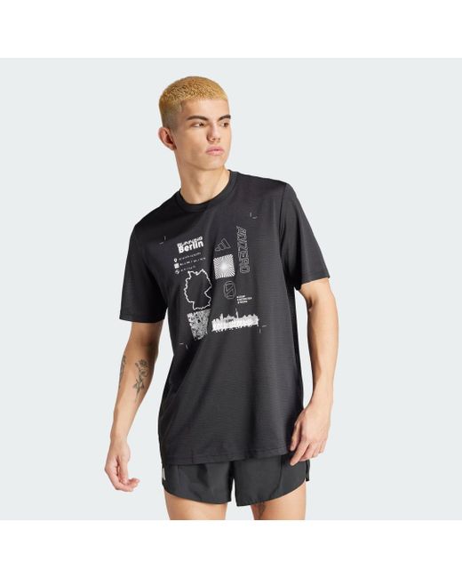 Adidas Black Running Adizero City Series Graphic T-shirt for men