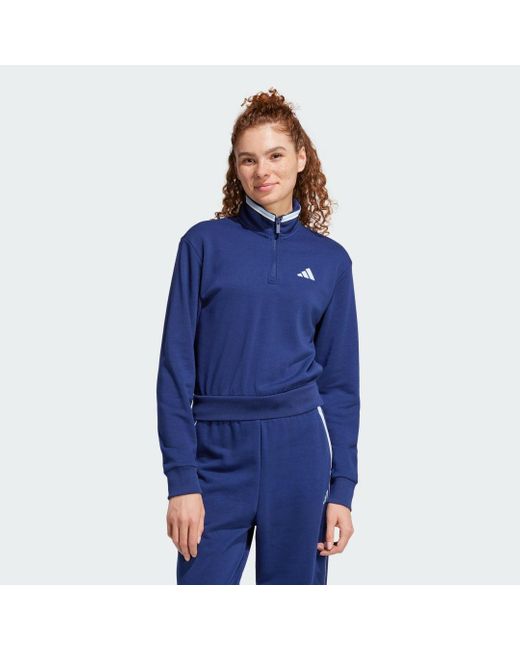 Sudadera Essentials Color Pop French Terry Crop Quarter-Zip Adidas de color Blue