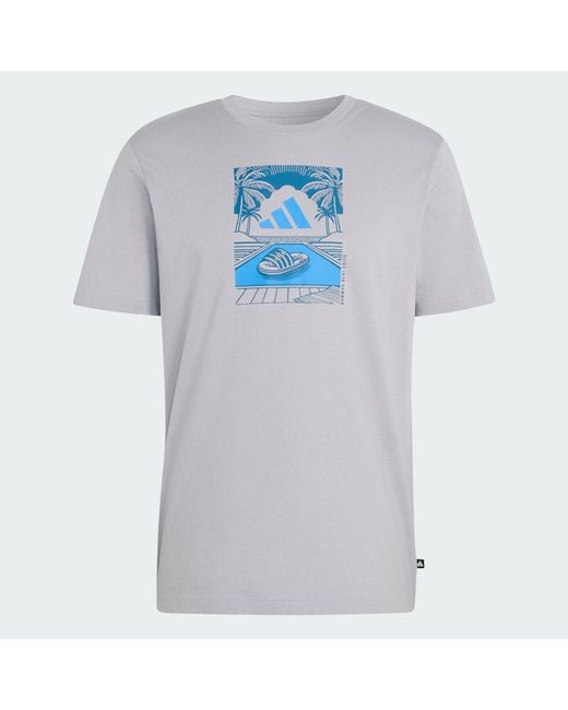 Adidas Blue Summer Slides Relax Graphic T-Shirt for men