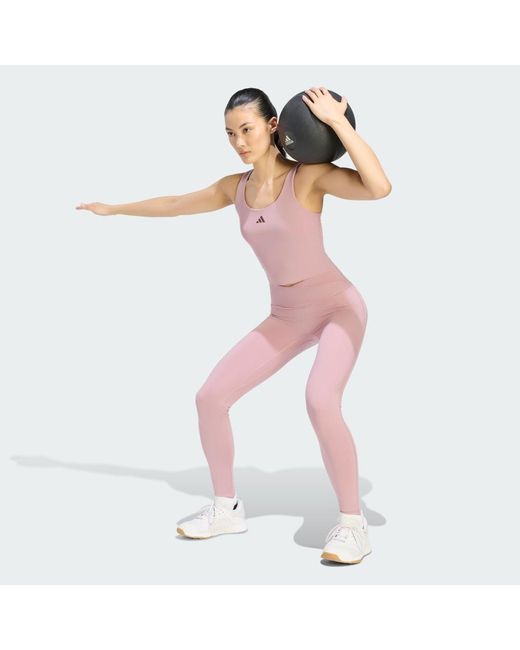 Adidas Pink 3 Stripes Studio All Me X-Over Stash Pocket Leggings