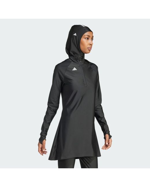Adidas Black 3-Stripes Swim Long Sleeve Top