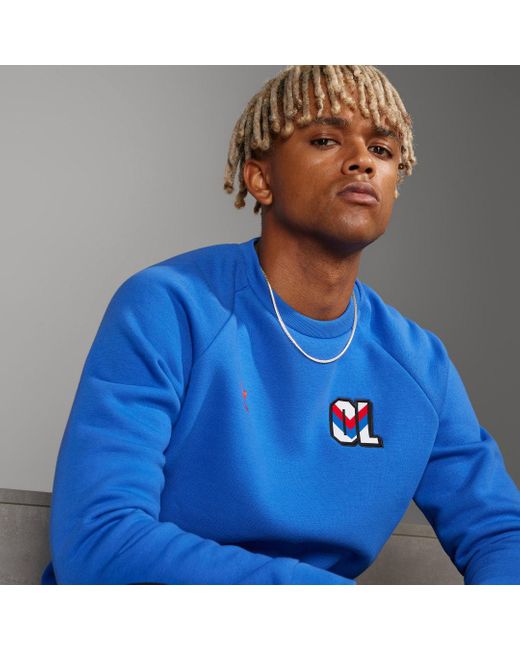 Adidas Blue Olympique Lyonnais Essentials Trefoil Crew Sweatshirt for men
