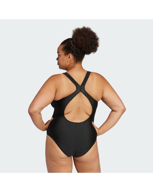 Adidas Black 3-Stripes C-Back Swimsuit (Plus Size)
