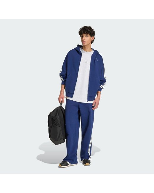 Adidas Blue Kit 3-Stripes Wide Joggers for men