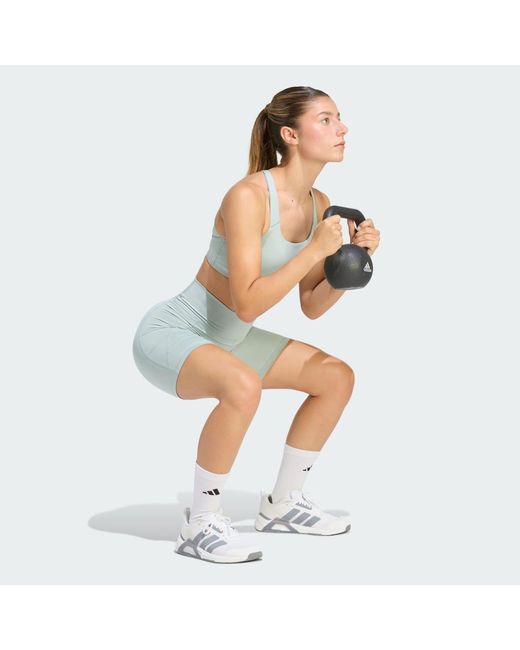 Adidas Blue Optimé Essentials Stash Pocket 7-Inch Short Leggings