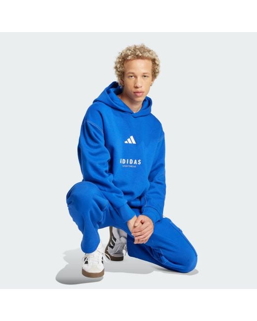 Adidas Blue All Szn Fleece Graphic Loose Cargo Pants for men