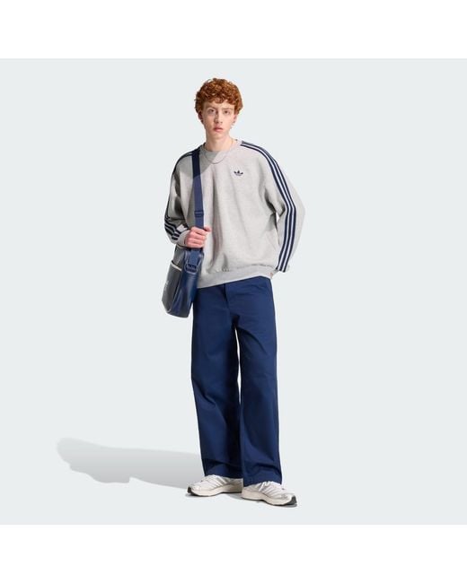 Adidas Gray Adicolor 3-Stripes Oversized Crewneck for men