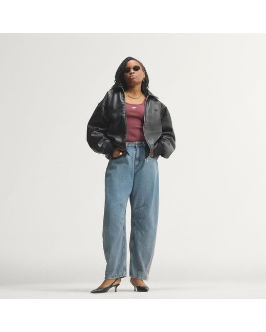 Adidas Blue High Rise Barrel Leg Denim Pant