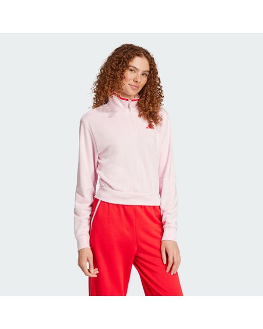 Giacca Da Allenamento Essentials Color Pop French Terry Crop Quarter-Zip di Adidas in Red
