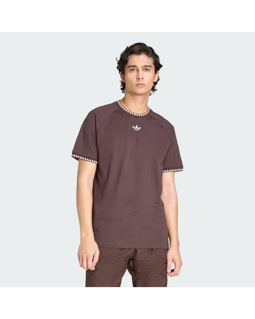 Adidas Brown T-Shirt Adidas Chest Stripes Engineered Collar T-Shirt for men