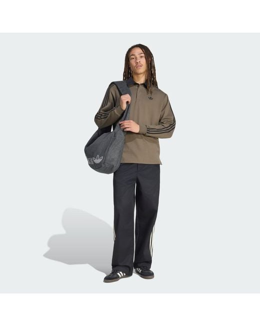 Adidas Brown 3-Stripes Rugby Longsleeve Polo for men