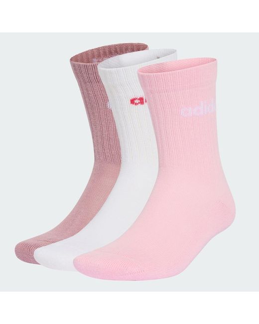 Adidas Pink Linear Crew Cushioned Socks 3 Pairs