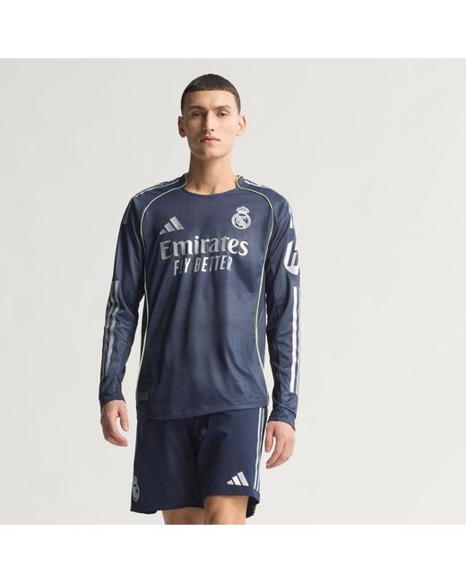 Adidas Blue Real Madrid 25/26 Long Sleeve Away Authentic Jersey for men