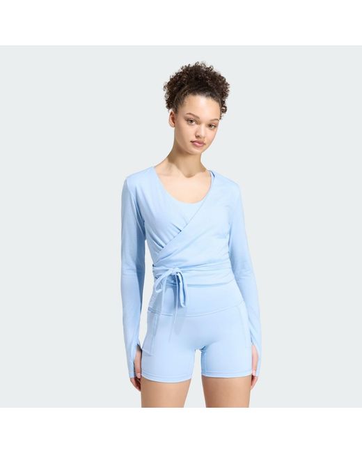 Adidas Originals Blue T-Shirt Adidas 3 Stripes Studio Soft Ballet Wrap Top Glow/ Earth Strata