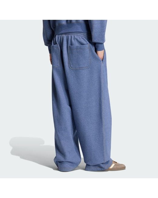 Adidas Blue Trefoil Essentials Melange Baggy Open Hem Joggers for men