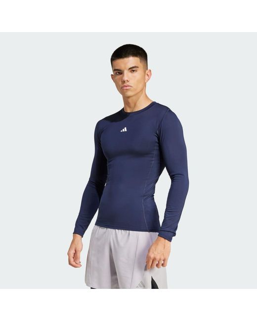 Adidas Blue Techfit Compression Long Sleeve Training T-shirt for men