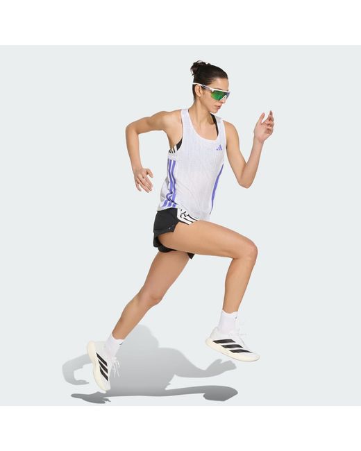 Adidas White Adizero Running Singlet