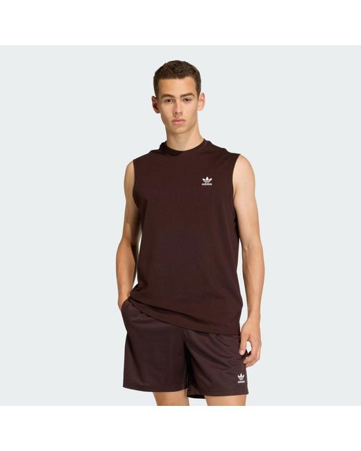 Adidas Brown Trefoil Essentials Sleeveless Tank Top for men