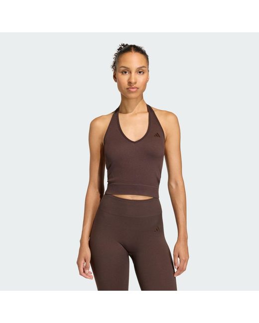 Adidas Multicolor Workout Essentials Knit Halterneck T-Shirt