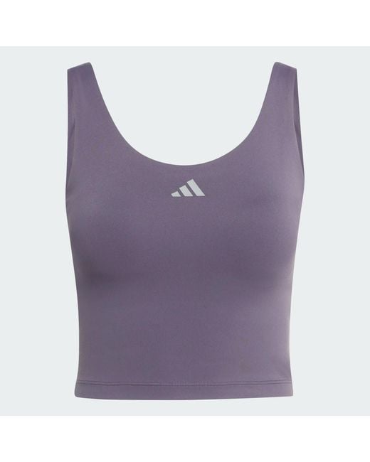 Adidas Purple 3 Stripes Studio All Me Light Support Tank Top