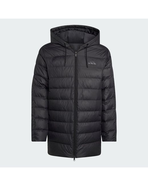 Adidas Gray Essentials Climawarm 3-Stripes Light Down Hooded Parka for men