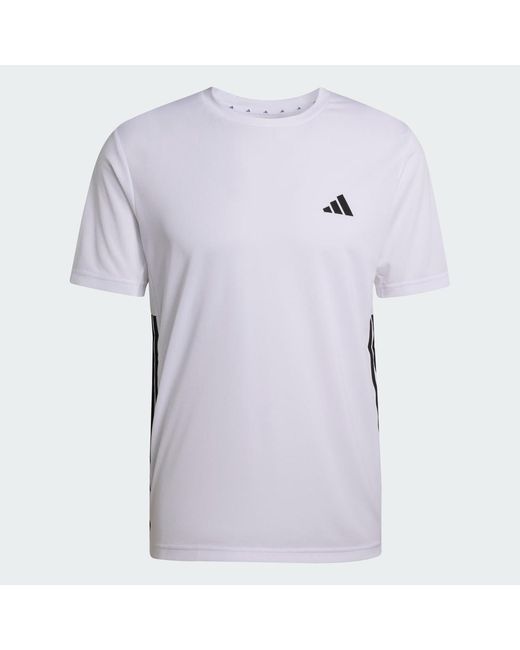 Adidas White Workout Essentials Base 3-Stripes T-Shirt for men