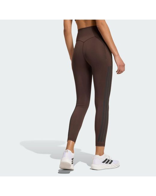 Adidas Brown Optime Workout 3-Stripes 7/8 Leggings