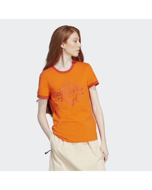 Adidas Adventure Logo Slim T-shirt in het Orange
